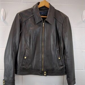 Cole Haan Black Leather Zip-Front Jacket